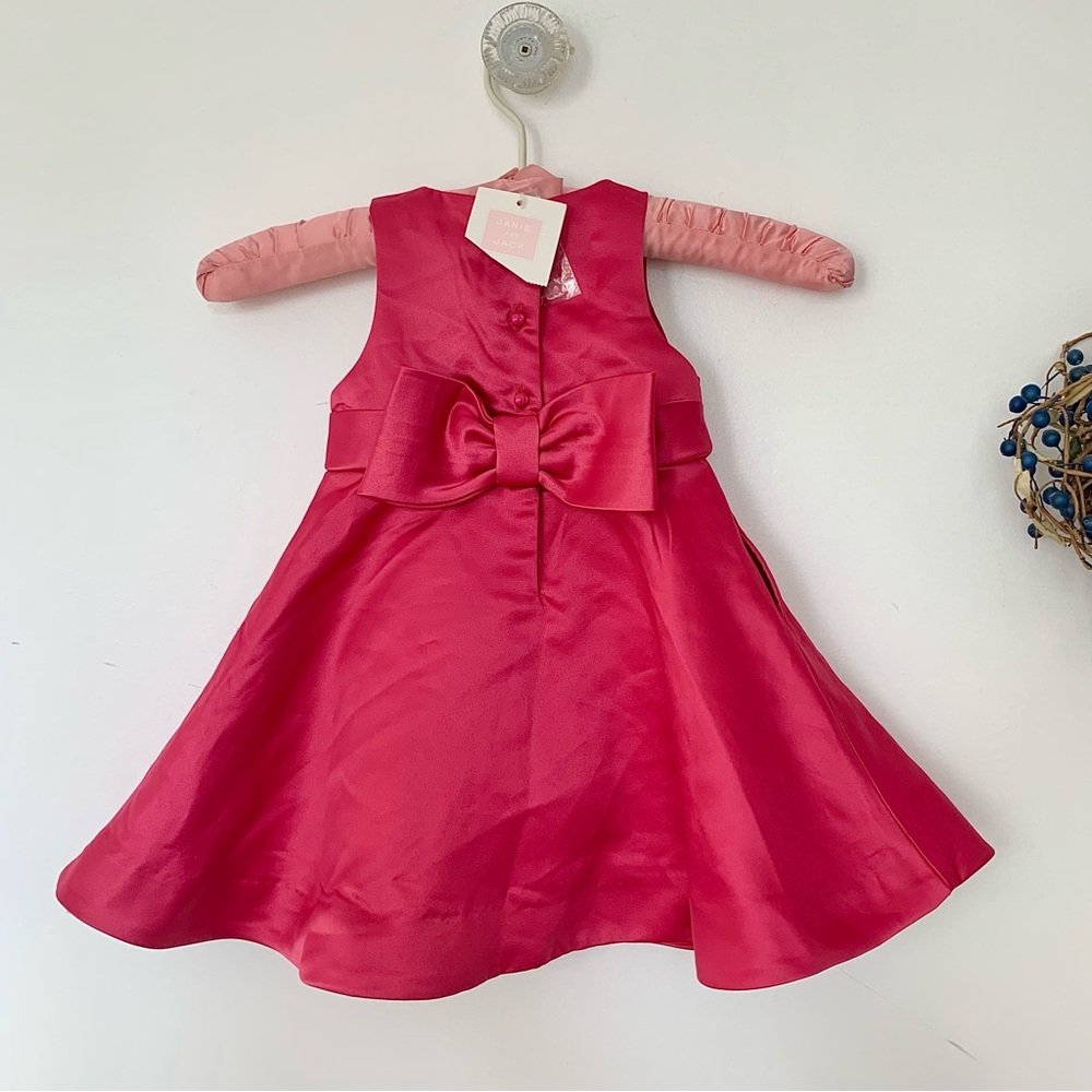 NEW Janie & Jack Special Occasion Winter Brights Pink Satin Bow Dress 6M - 12M